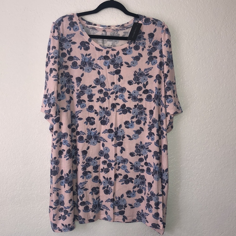🆕 LB Plus Size Blue Floral Print Pink Tee Top